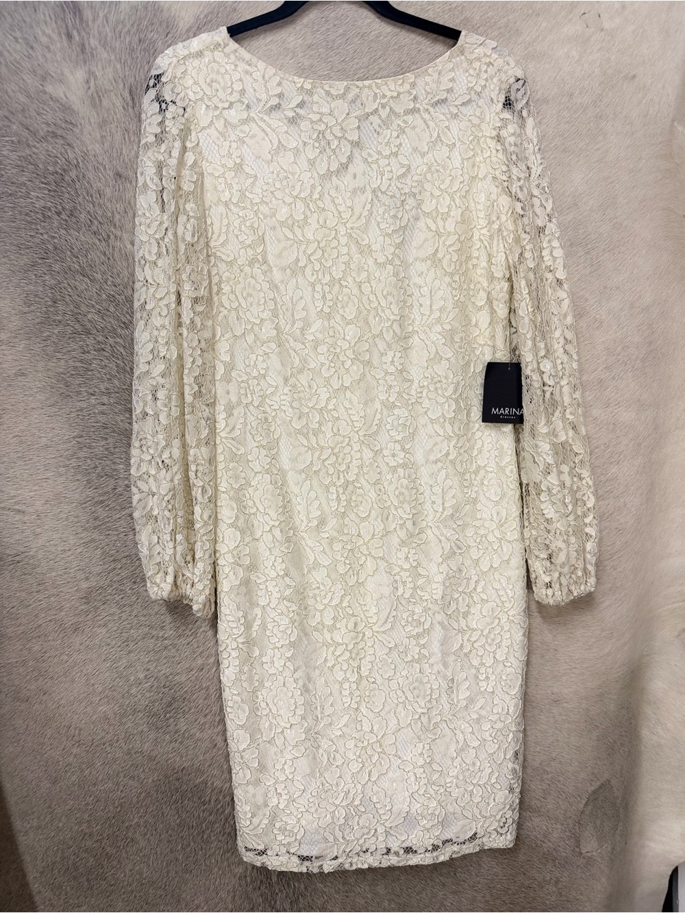 MARINA Ivory Floral Lace Long-Sleeve Sheath Dress